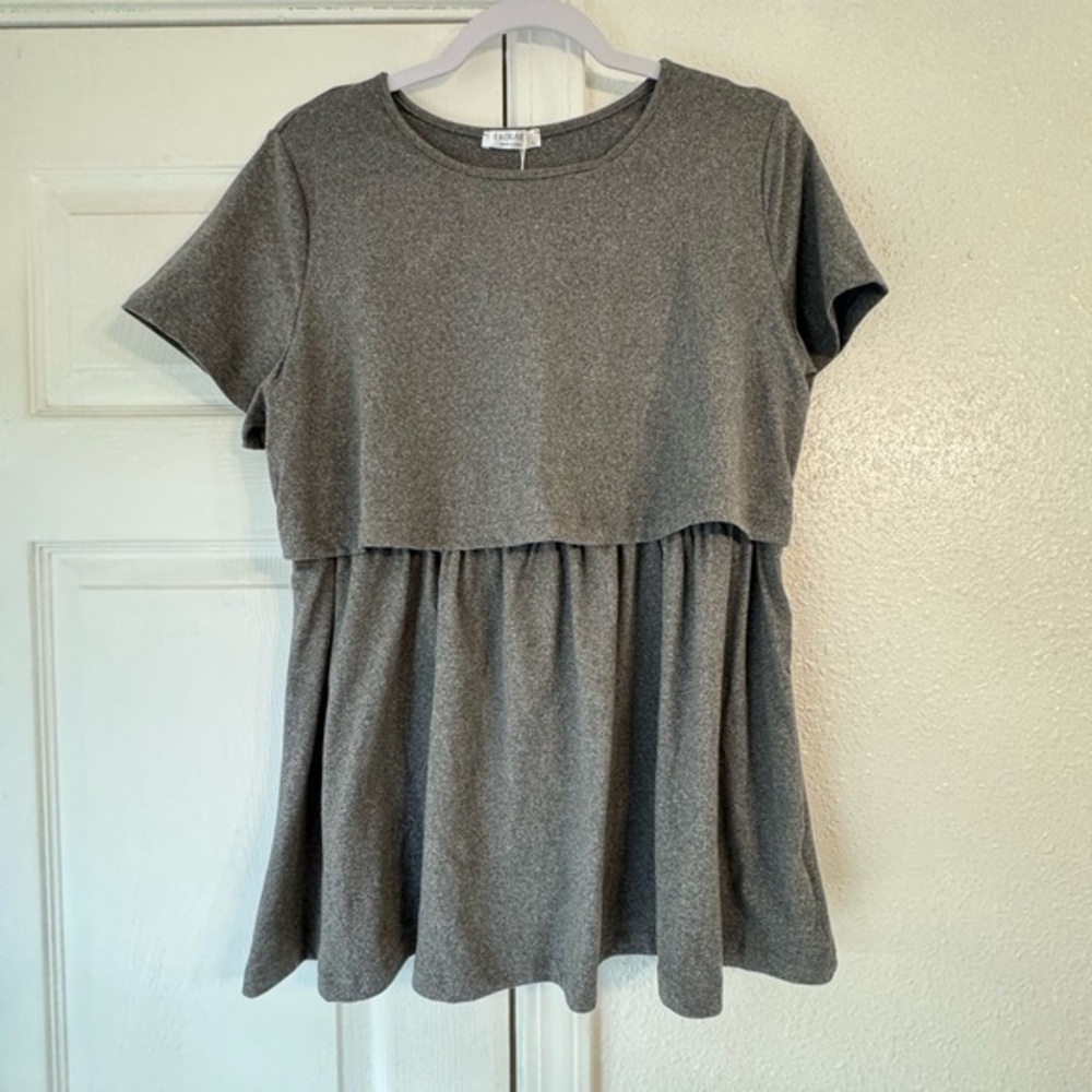 Ekouaer Maternity pump/breast feeding short sleeve double layer size Large